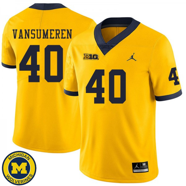 Men's Michigan Wolverines #40 Ben VanSumeren Yellow Official Game Jersey